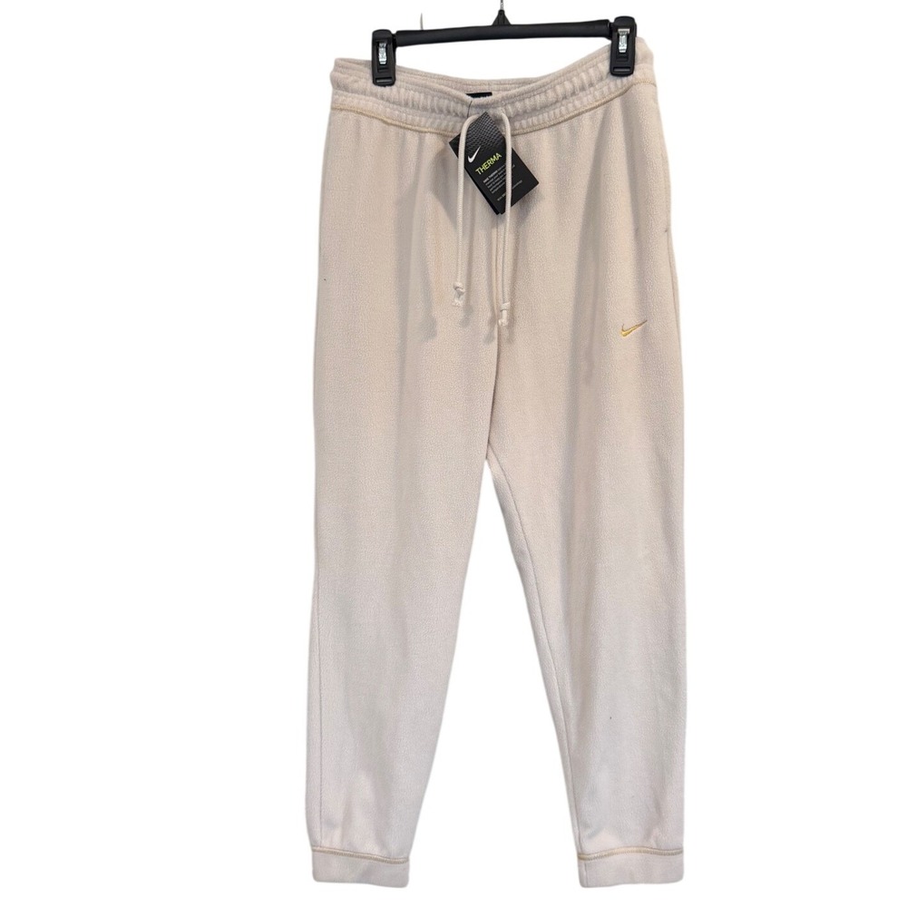 Nike Therma Dri-FIT Women Fleece Joggers Cream Gold Swoosh CU5758-140 Medium New